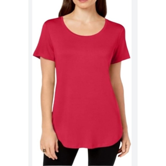 JM Collection Red Tee Top Short Sleeve Scoop Neck Casual Size XS NWT - Picture 1 of 5
